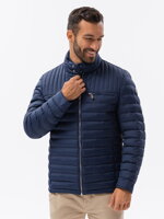 Men's quilted biker jacket - navy blue V2 C553