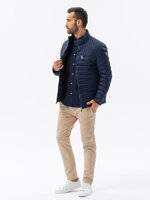 Men's quilted biker jacket - navy blue V2 C553