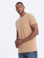 Men's cotton t-shirt with pocket print - light brown V6 S1742