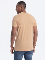 Men's cotton t-shirt with pocket print - light brown V6 S1742