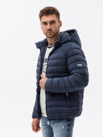 Men's winter quilted jacket - V1 dark blue C606