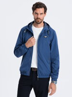 Men's classic cut hooded windbreaker jacket - dark blue V3 OM-JANP-22FW-006