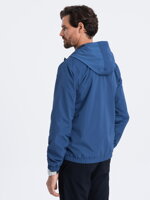 Men's classic cut hooded windbreaker jacket - dark blue V3 OM-JANP-22FW-006