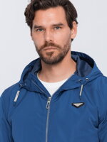 Men's classic cut hooded windbreaker jacket - dark blue V3 OM-JANP-22FW-006