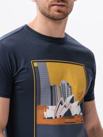 Men's printed t-shirt S1434 V-7B- navy