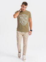 Men's printed cotton t-shirt - olive V2 S1735