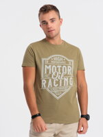 Men's printed cotton t-shirt - olive V2 S1735