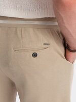 Men's knitted shorts with decorative elastic waistband - beige V3 OM-SRCS-0110
