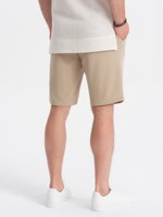 Men's knitted shorts with decorative elastic waistband - beige V3 OM-SRCS-0110
