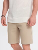 Men's knitted shorts with decorative elastic waistband - beige V3 OM-SRCS-0110