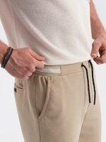 Men's knitted shorts with decorative elastic waistband - beige V3 OM-SRCS-0110