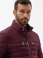Men's quilted biker jacket - maroon V6 C553