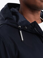 Men's hooded windbreaker jacket with classic cut - navy blue V2 OM-JANP-22FW-006