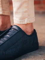 Men's short sneakers in combined materials - navy blue OM-FOSL-0114