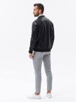 Men's faux leather jacket with ribbed bottom hem - black V2 OM-JAFL-0109