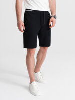 Men's knit shorts with decorative elastic waistband - black V2 OM-SRCS-0110