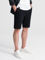 Men's knit shorts with decorative elastic waistband - black V2 OM-SRCS-0110