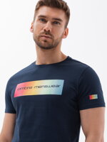 Men's printed cotton t-shirt - navy blue V2 S1750