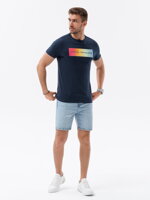 Men's printed cotton t-shirt - navy blue V2 S1750