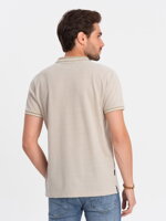 Men's melange polo shirt with contrast collar - cream V4 S1618