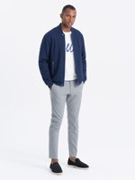Men's unbuttoned bomber sweatshirt - dark blue V2 OM-SSZP-22FW-011