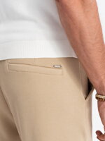 Men's knit pants with elastic waistband - sand V3 OM-PACP-0121