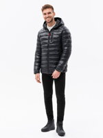 Men's quilted jacket with hood - black V4 C549