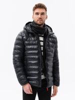 Men's quilted jacket with hood - black V4 C549