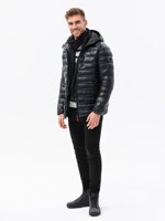 Men's quilted jacket with hood - black V4 C549