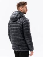 Men's quilted jacket with hood - black V4 C549