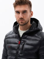 Men's quilted jacket with hood - black V4 C549