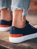 Men's short sneakers with contrasting inserts - navy blue V1 OM-FOSL-0115