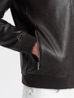 Men's imitation leather jacket with ribbed hem - dark brown V1 OM-JAFL-0109