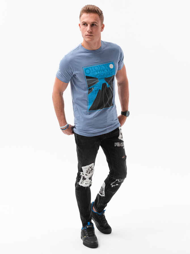 Men's printed t-shirt S1434 V-5B- blue