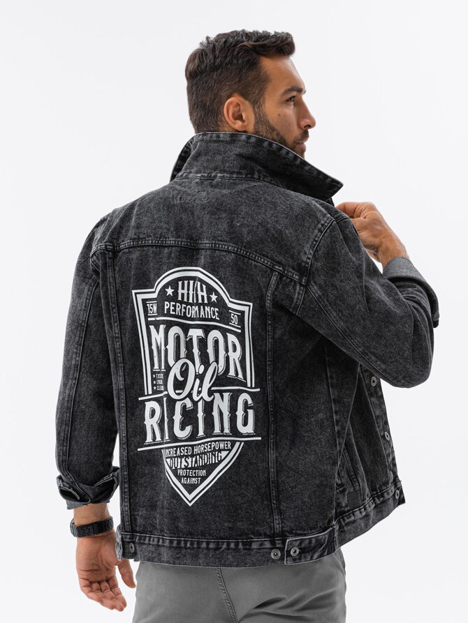Men's mid-season jeans jacket C525 - black/white