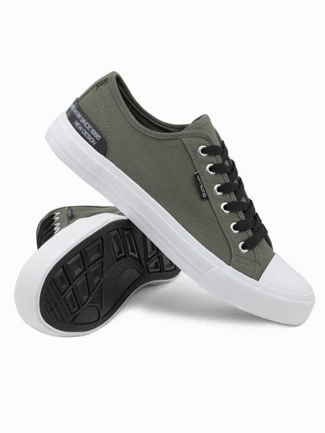 Men's short sneakers with contrasting inserts - khaki V3 OM-FOSL-0115