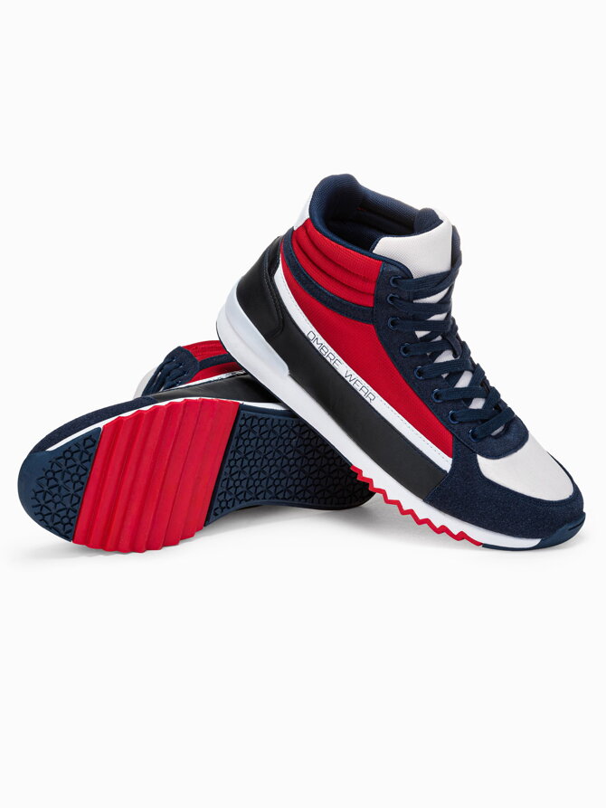 Men's casual sneakers T358 - dark blue/red