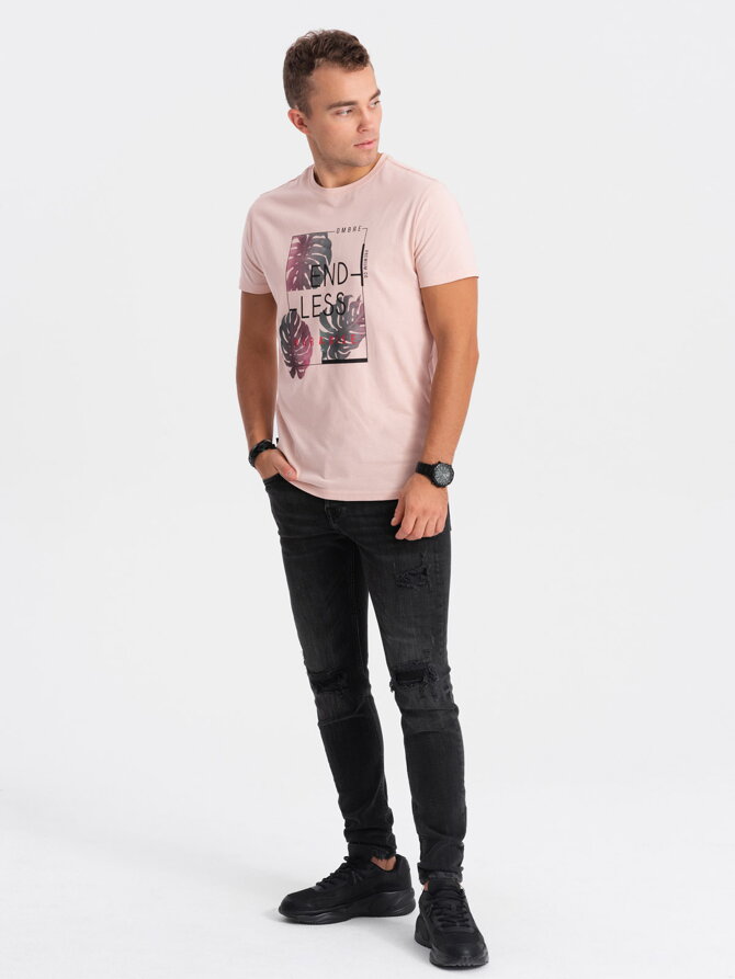 Men's printed cotton t-shirt - light pink V2 S1741