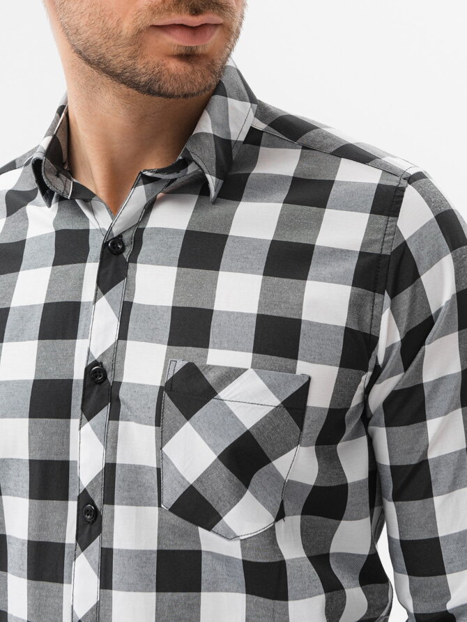 Men's check shirt with long sleeves K282 - black
