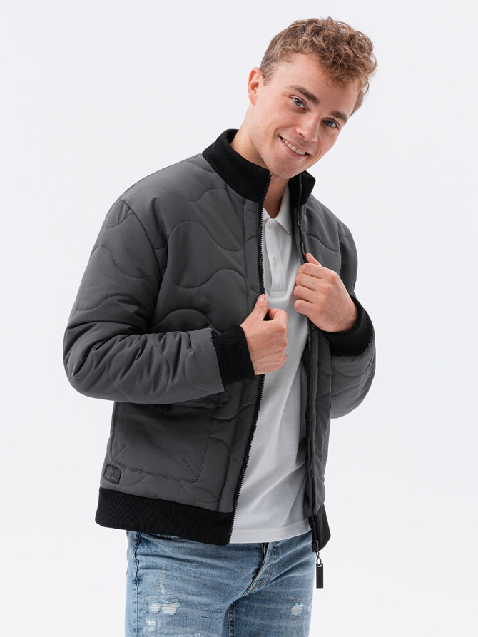 Men's mid-season quilted jacket C515 - dark grey