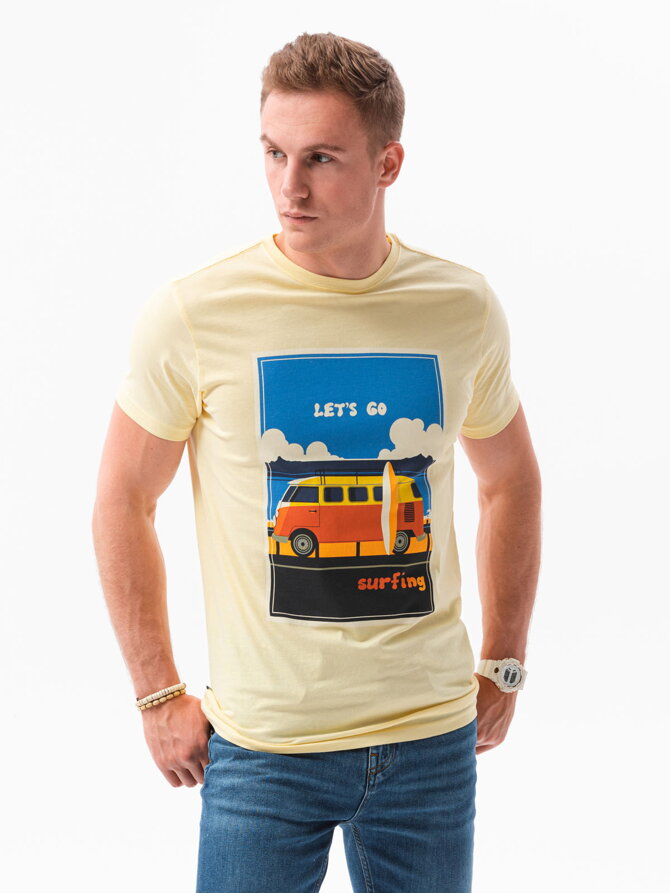 Men's printed t-shirt S1434 V-8B- yellow