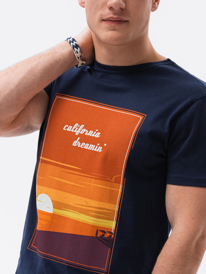 Men's printed t-shirt S1434 V-1B- navy