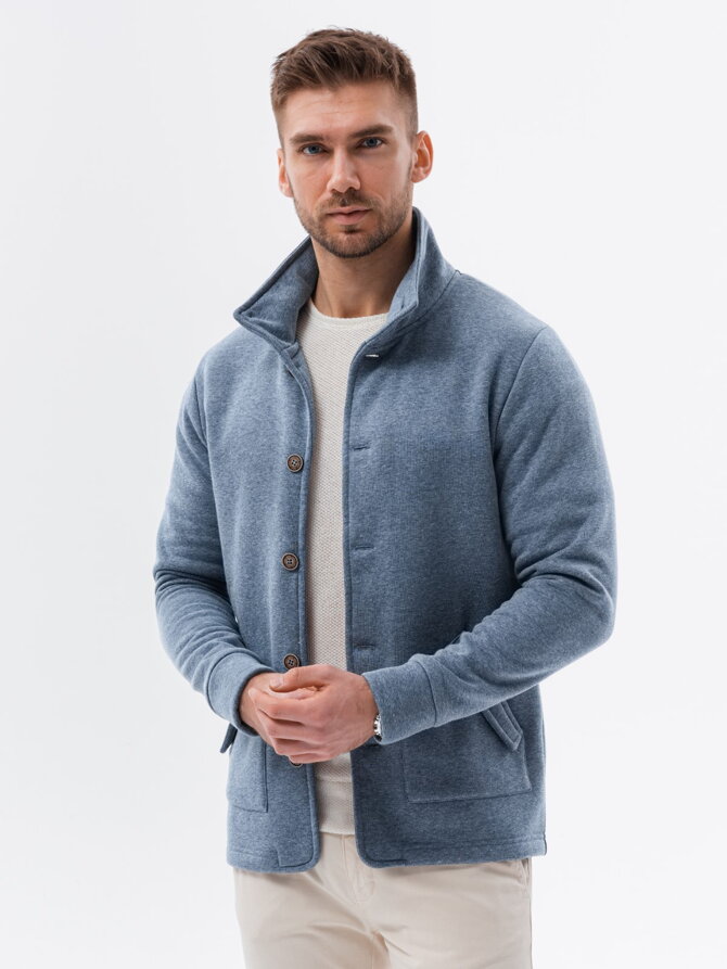 Men's button-down sweatshirt with collar - light blue V5 OM-SSZP-22FW-013