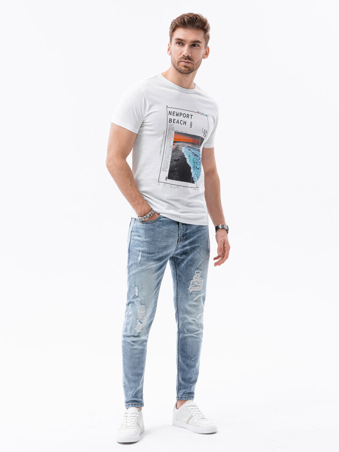 Men's printed t-shirt S1434 V-15A - white