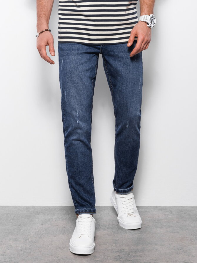 Spodnie męskie jeansowez przetarciami REGULAR FIT - ciemnoniebieskie V4 OM-PADP-0102