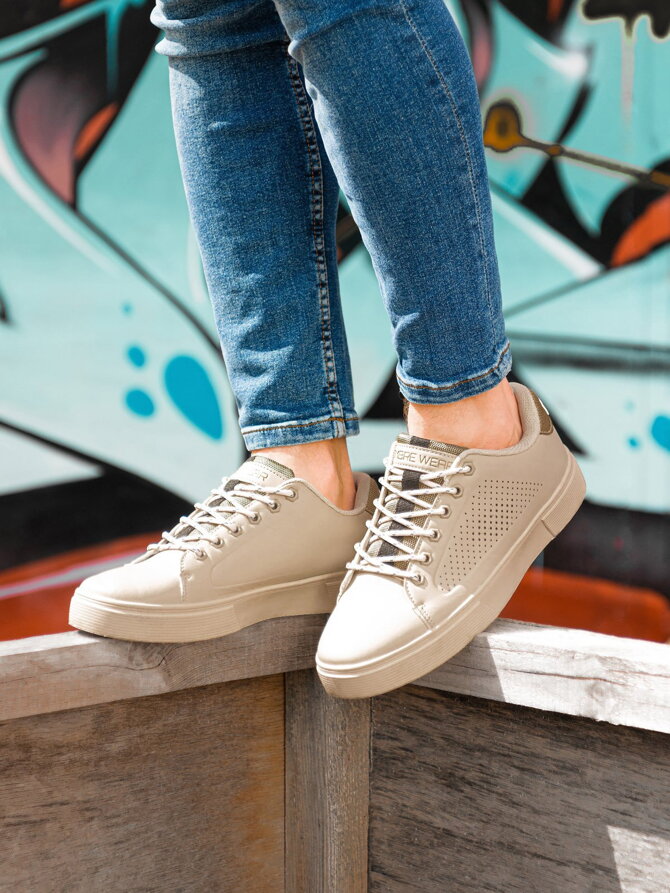 Men's high-top trainers T384 - beige