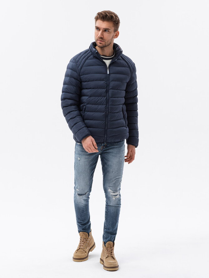 Men's winter quilted jacket - V1 dark blue C606