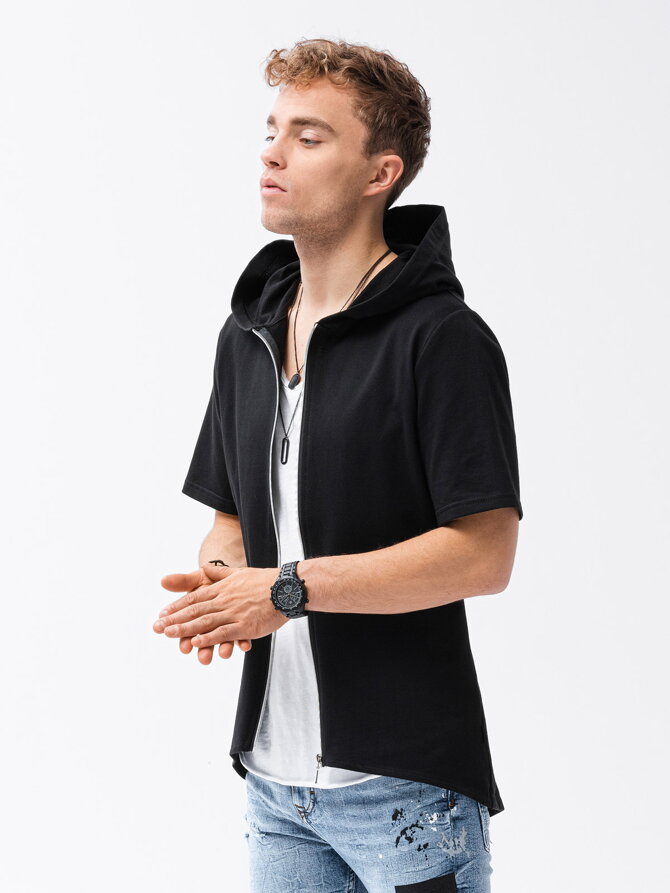 Men's zip-up sweatshirt with short sleeves B960 - black