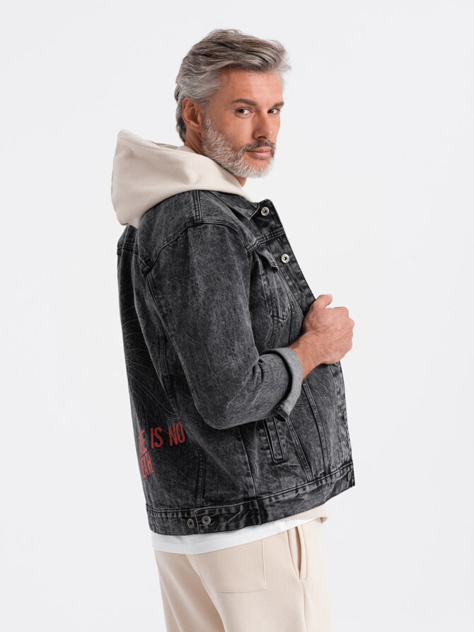 Men's mid-season jeans jacket C525 - black/grey