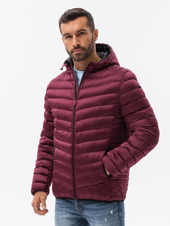 Men's mid-season quilted jacket C368 - dark red